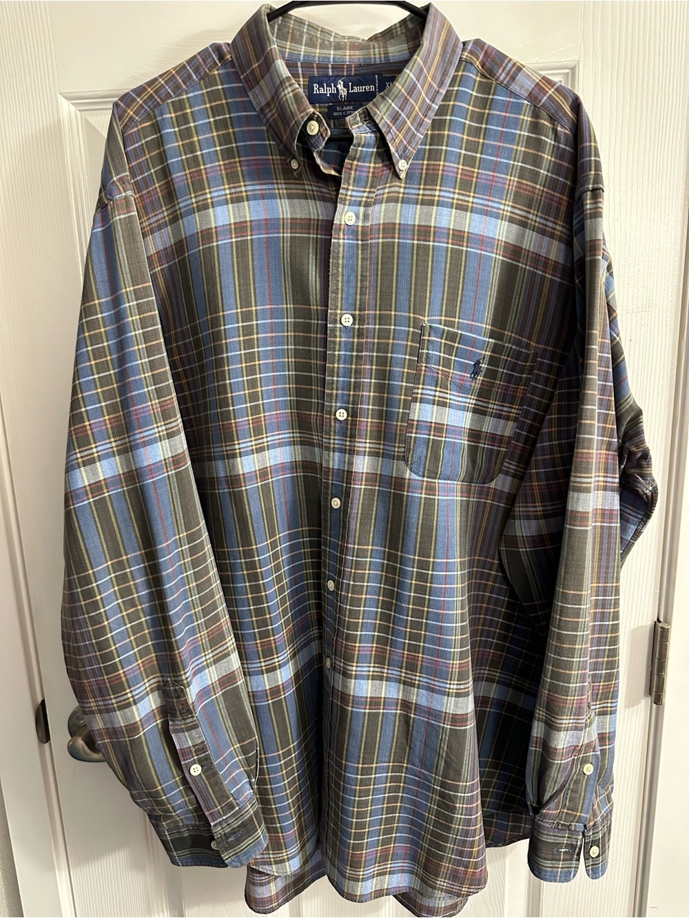 Ralph Lauren Men's Blue & Olive Plaid Button-Down Shirt